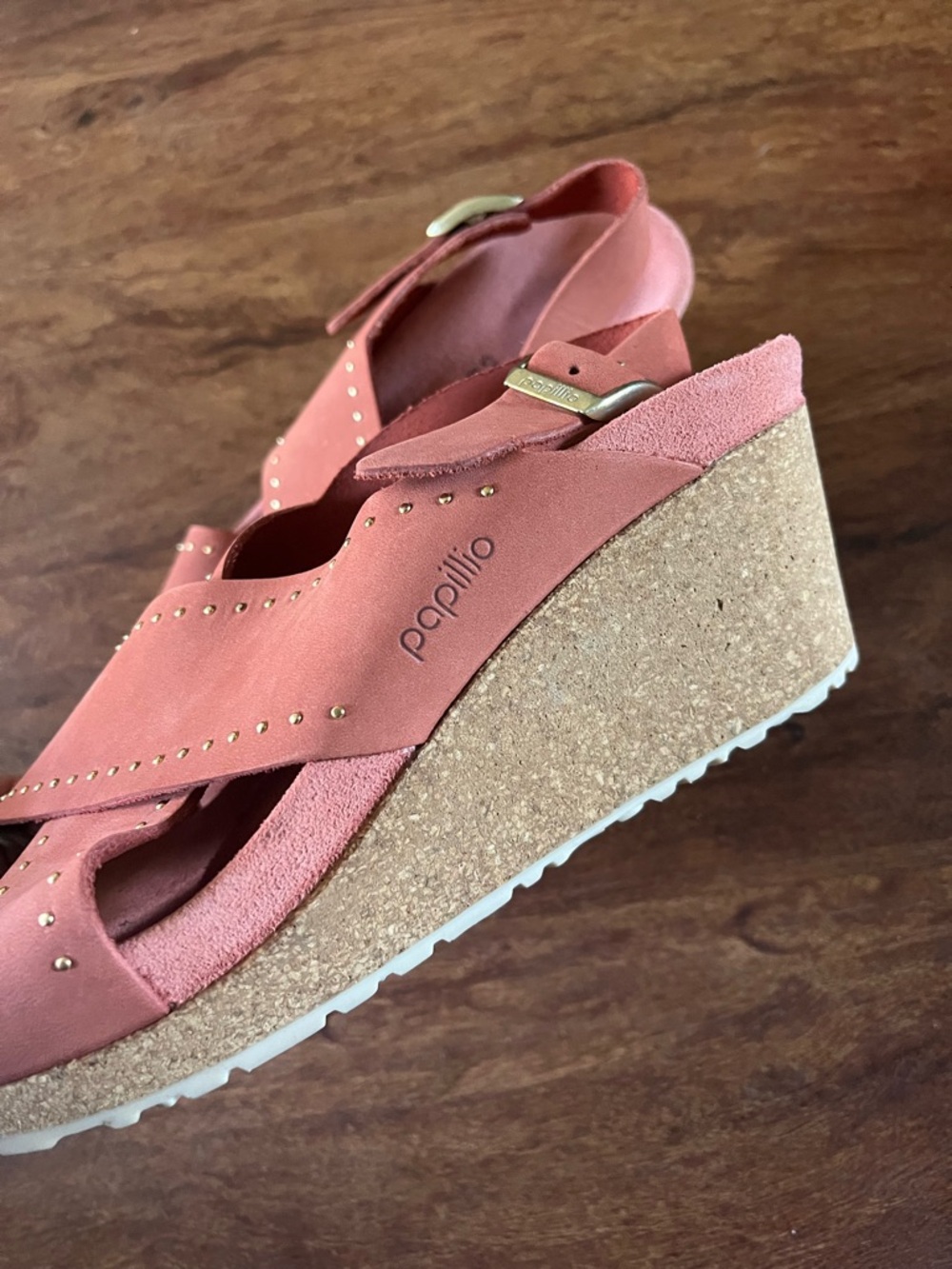 Birkenstock Papillio 39 US 8 Samira Rivets Earth Red Nubuck Wedge Sandals - Picture 5 of 10